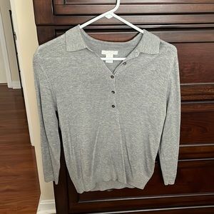 H&M Basics grey 3/4 sleeve collar top